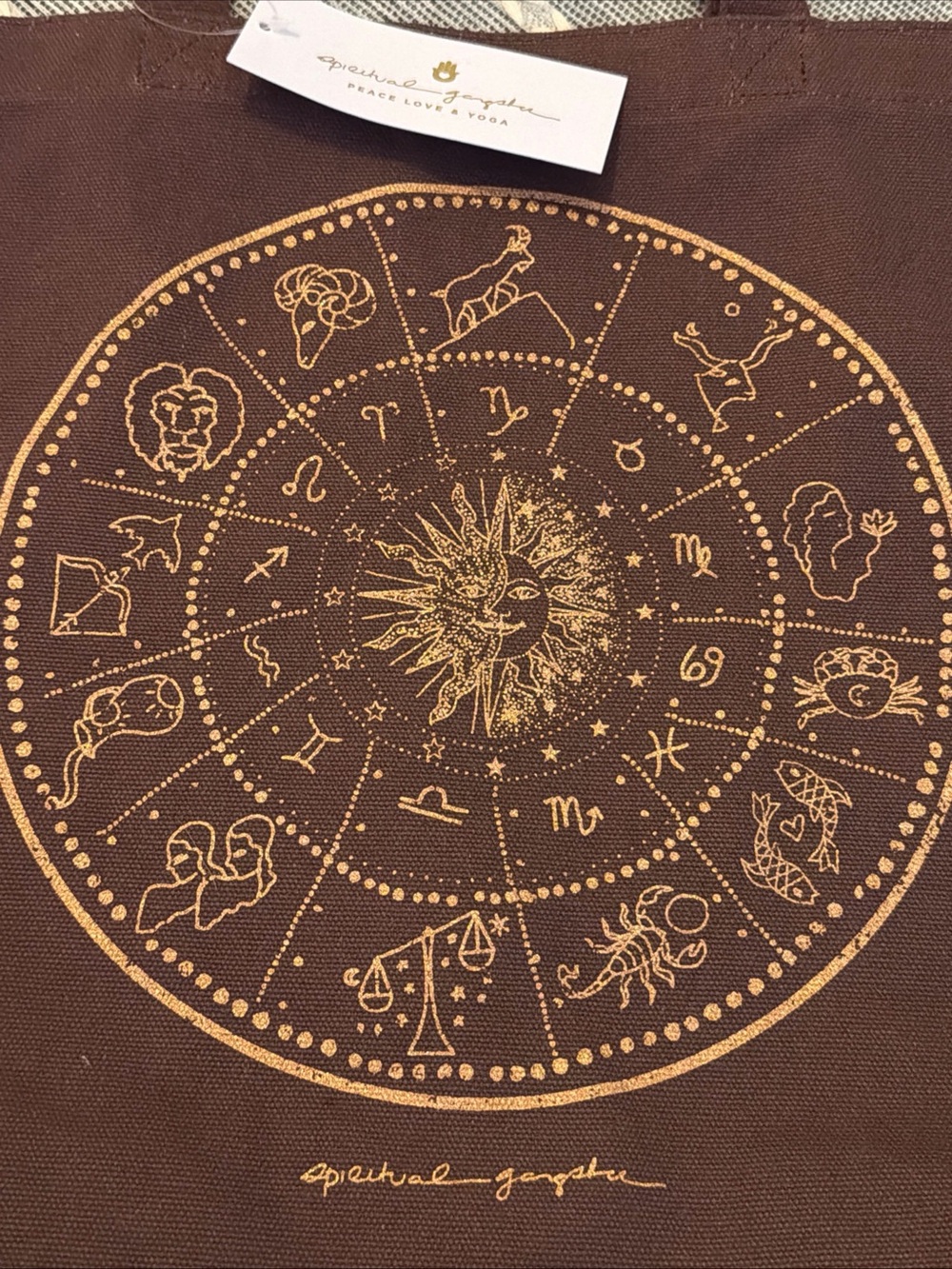 $48 NWT Spiritual Gangster Peace Love And Yoga Zodiac Canvas Tote Bag - Picture 2 of 6